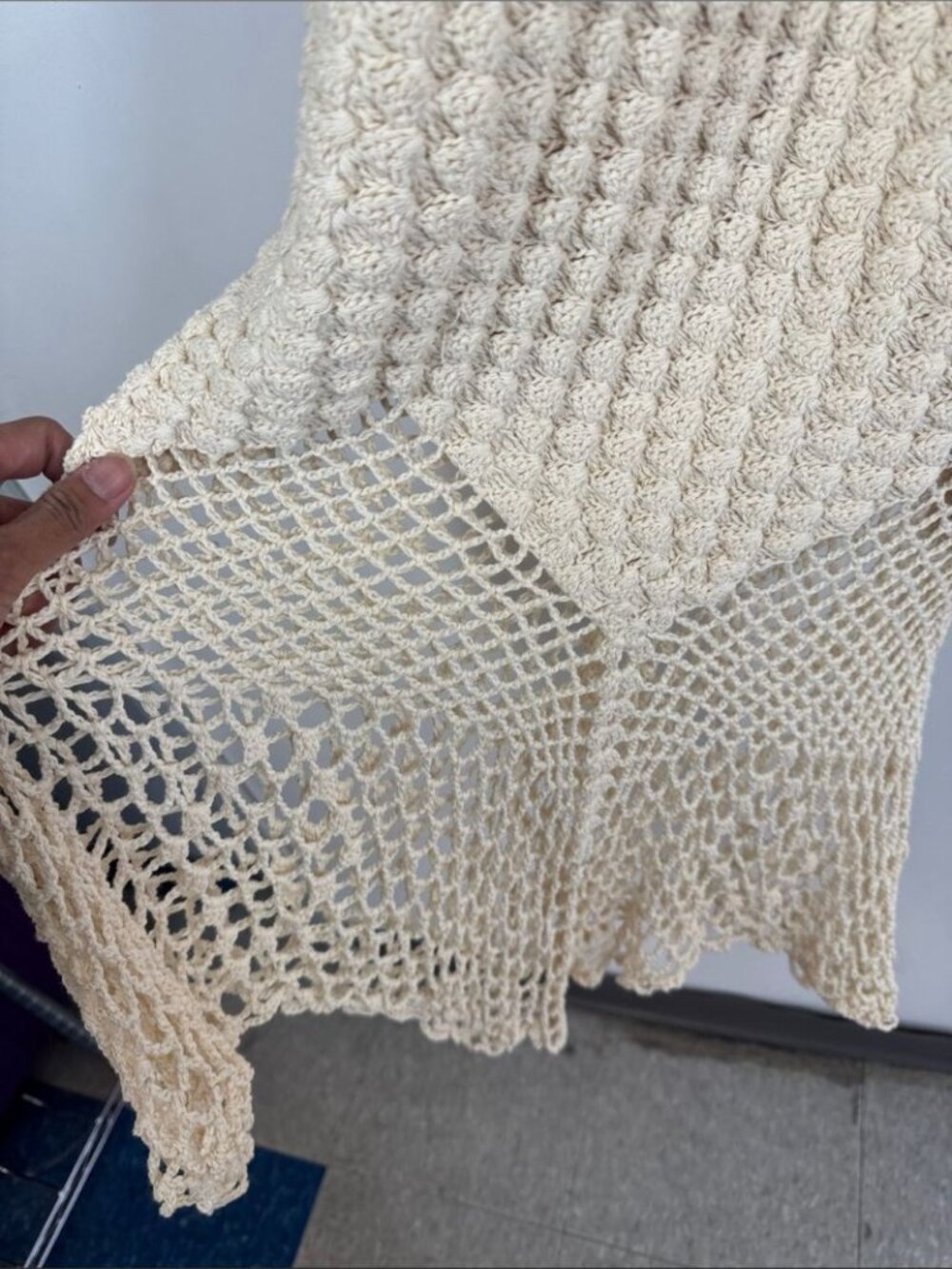 Hand Crocheted Cream Cover Up Dress Boho Festival Beach Resort Summer Vacation - Picture 4 of 13